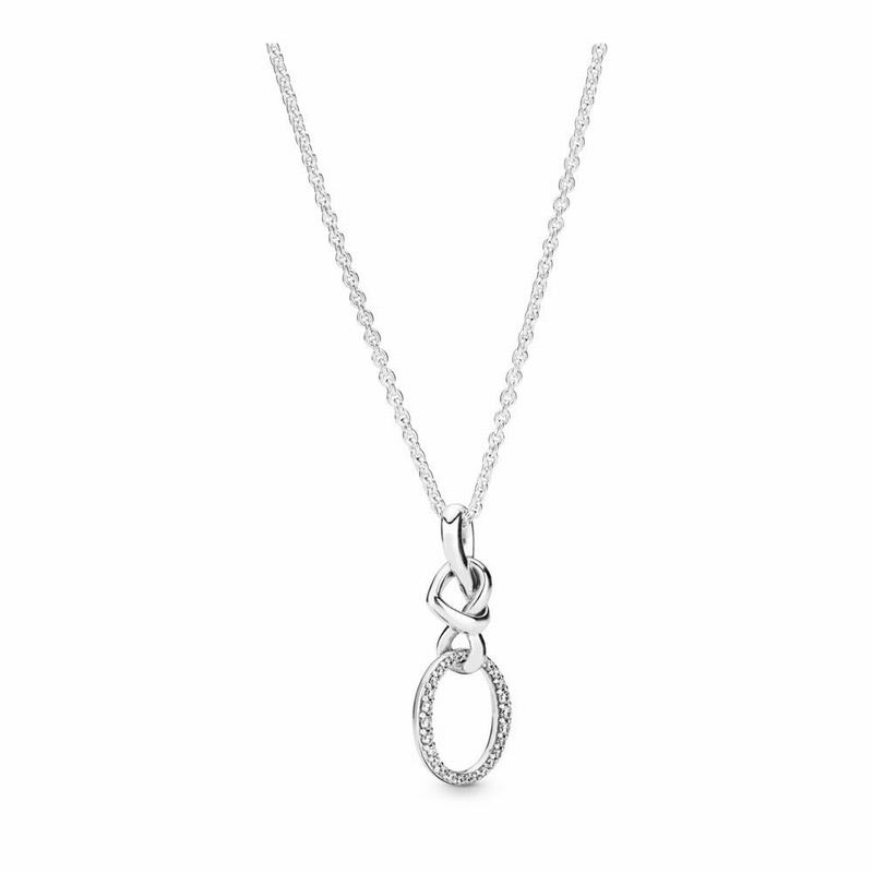 Pandora Knotted Heart Necklace Ireland - Sterling Silver/Silicone/Cubic Zirconia - 174685VET